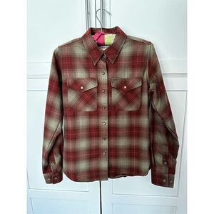 Dixxon Flannel Classics Collection The Juarez Red Tan Pearl Snaps Women’s Sz S